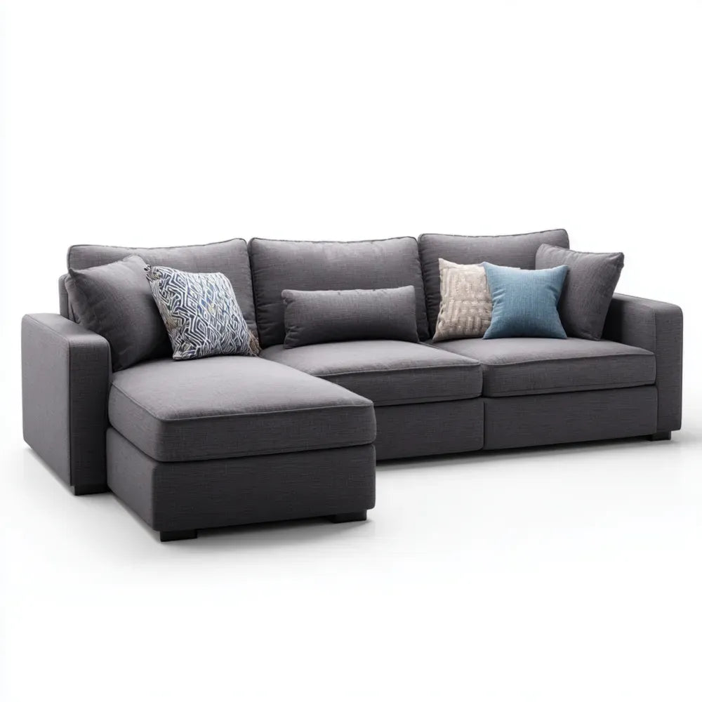 Sectional Sofa Fabric Upholstery 250x150x85 cm - Dark Gray - Contemporary Design