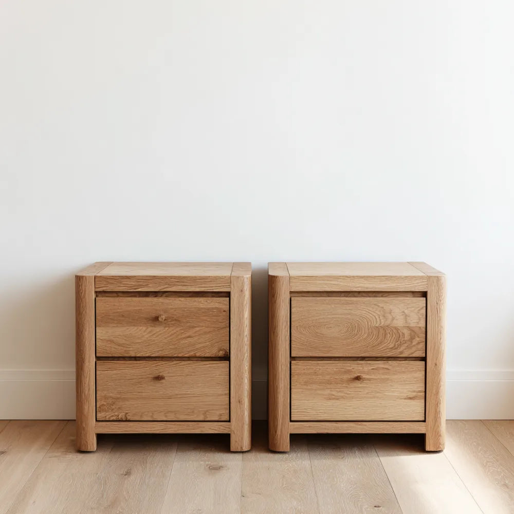 Bedside Tables - Solid Wood 45x40x55 cm - Natural Oak - Contemporary Design