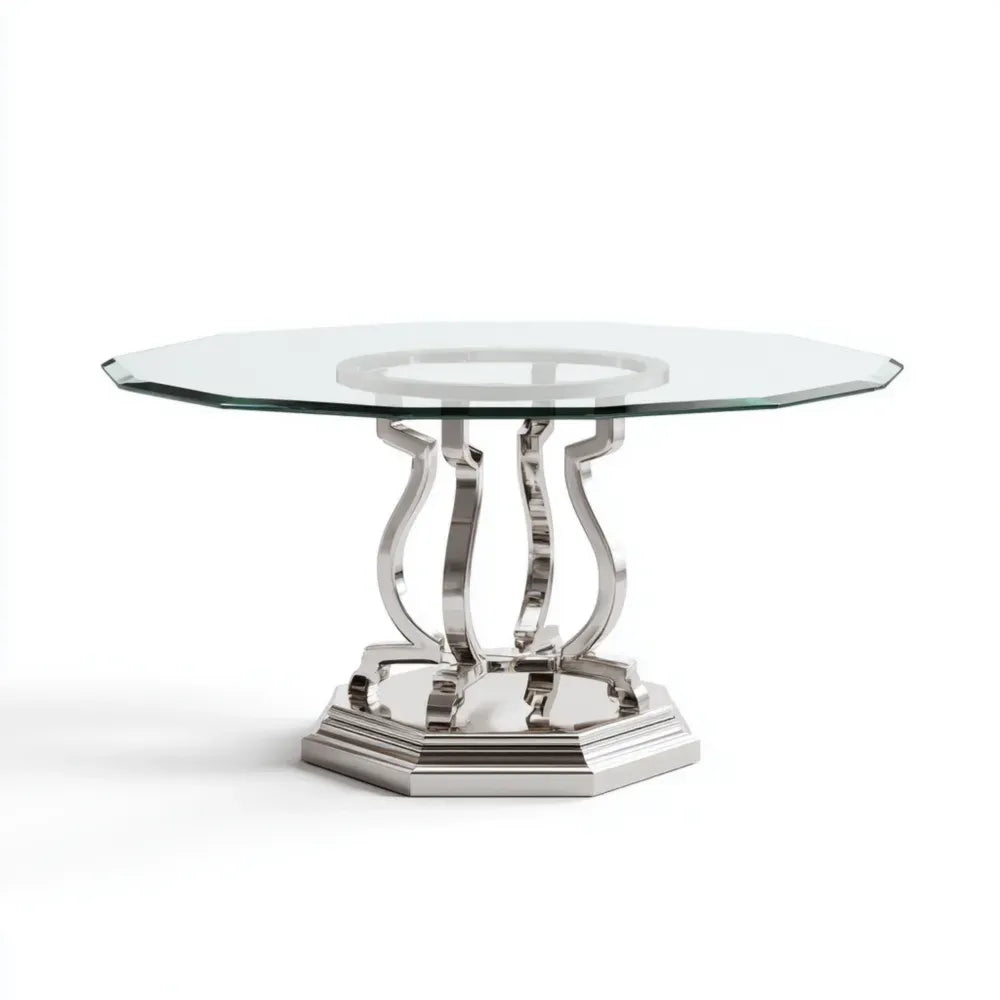 Dining Table 47.2 Inch Diameter x 29.5 Inch Height Glass Top Stainless Steel Base – Modern Style
