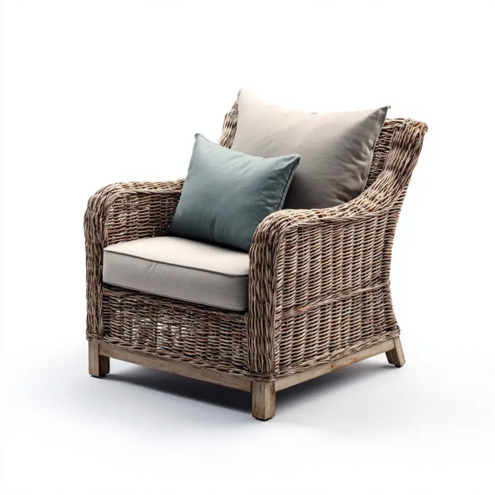 Patio Lounge Chair Rattan 75x70x80 cm - Beige/Cream - Rustic Style