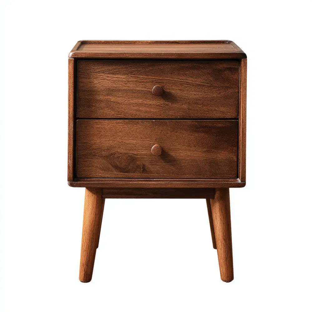Bedside Table Solid Wood 45x35x55 cm - Walnut - Mid-Century Modern
